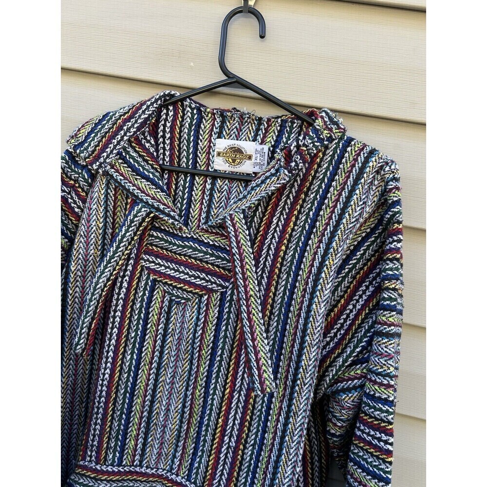 Earth Ragz XL Hoodie Baja Rainbow Colored Mexico Made Unisex Poncho Sweater